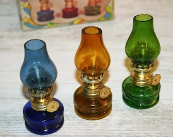 Glass oil Hurricane lamp - Old Decorative oil Lamp-colorful glass lamps - Christmas gift - Gift for her - Home decor- Vintage70s