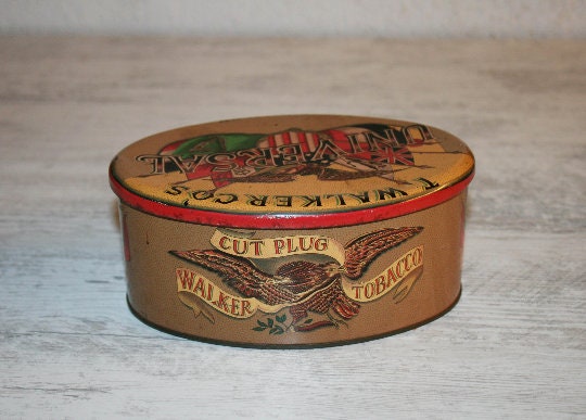 walker tobacco English Tobacco Tin Box - T Walker Cos Universal - Louisville, KY - Walker  Cut Plug Tobacco Oval Tin Container