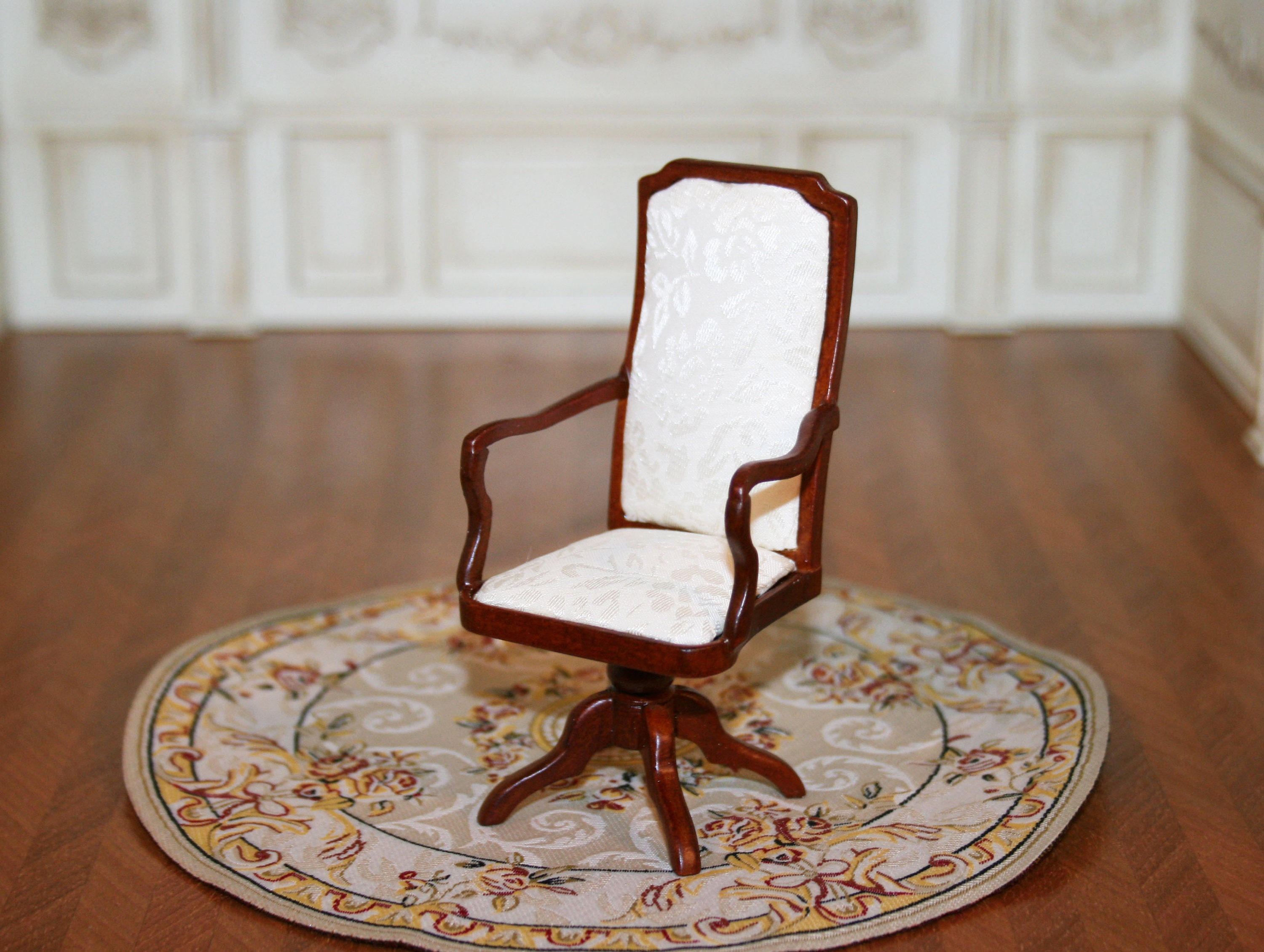 Set Scrivania E Sedia Girevole In Miniatura Scala 1:12 | Stile Vintage Legno Noce | Per Casa Delle Bambole