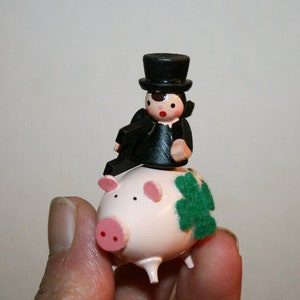 VINTAGE SEVI Good luck PIG /lucky four-leaf clover/chimney sweeper/Birthday Cake Cupcake Toppers/Italy/Wood toys/Hand painted toys/Miniature