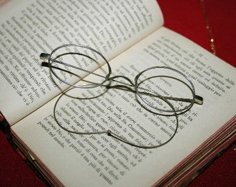 Antique spectacle frames, Cavour model -VTG 950s, reading glasses, Silver color Wire Frame Glasses, Saddle bridge, Rarity, gift for him