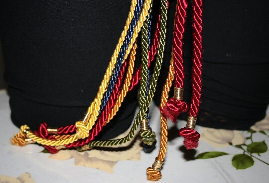 ?? VINTAGE RED SILK CORD BELT FROM THE 80s WOWEN SILK Cords Red Black BELT With Pendants /vintage 80s  main image 4