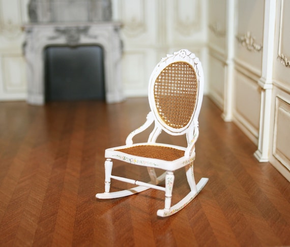 Buy DOLLHOUSE MINIATURES White Wooden Rocking Chair Artisan