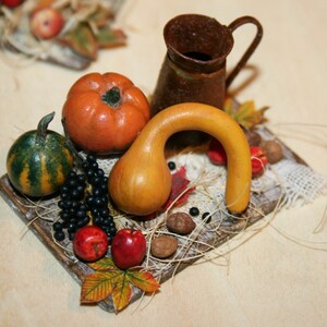 DOLLHOUSE MINIATURES &quot; Chopping board with pumpkins and apples &quot; Artisan Handmade Miniature in 12th scale. From CosediunaltroMondo Italy