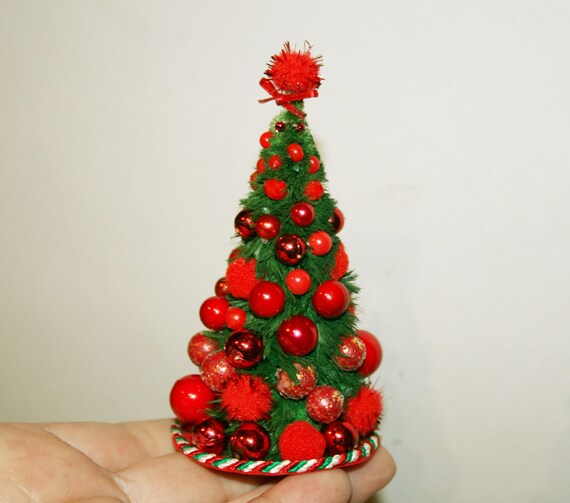 クリスマスツリー - 赤色 - ドールハウスミニチュア - 職人手作り