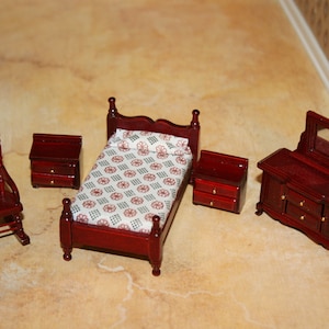 PUPPENHAUS MINIATUREN "Maßstab 1:24, 5-teiliges Schlafzimmer-Set, Massivholz ""
