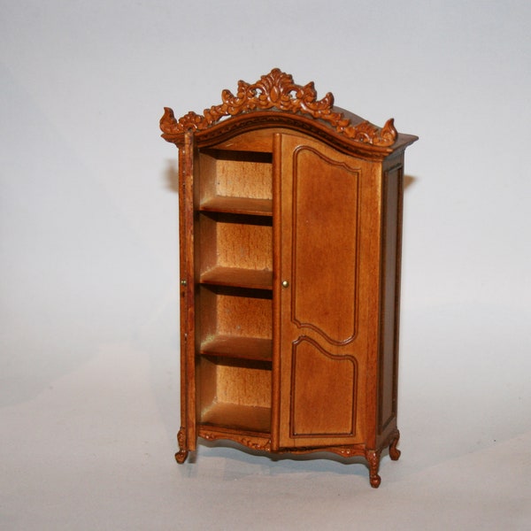 DOLLHOUSE MINIATURES " Walnut armoire, intricately carved top " Artisan Handmade Miniature in 12th scale. From CosediunaltroMondo Italy