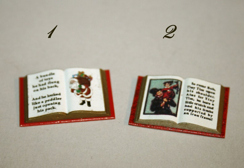 DOLLHOUSE MINIATURES Christmas open books Artisan Handmade Miniature in 12th scale. From CosediunaltroMondo Italy image 1