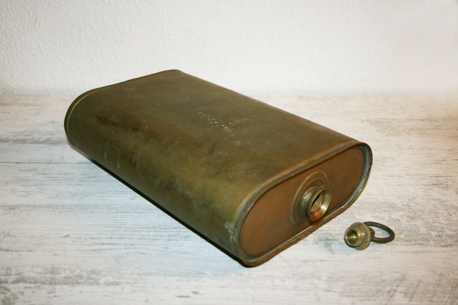Antique brass water heater - Metal hot water bottle -Large brass thermos-Vintage warmer, Rustic Primitive, Farmhouse Storage,French vintage