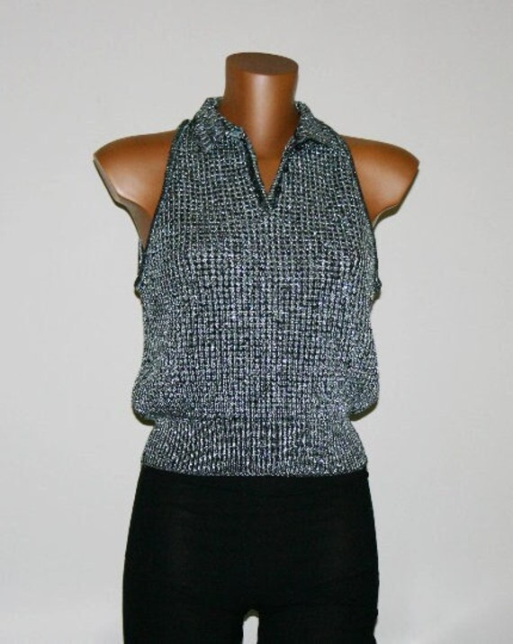 Silver tone Lurex Knit  - Made in Italy - Vtg 80s 