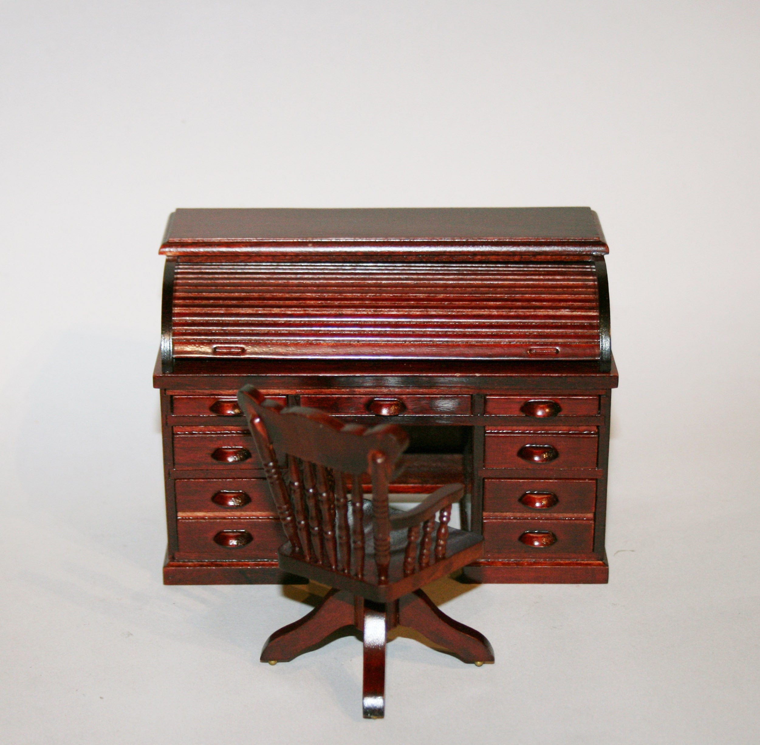 Dollhouse Miniatures Roll Top Writig Desk and Chair Artisan