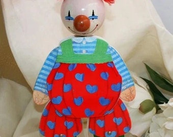 SEVI Payaso títere de madera/ pintado a mano / Arte Popular /Figura coleccionable/ Hecho en Italia /Regalo de Navidad/ Regalo para niños