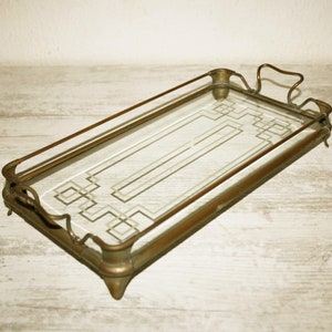 Vintage Metal tray with glass, Italy -Christmas gift -gift for her - movie props- vanity tray -Jewelery tray- Decorative tray -