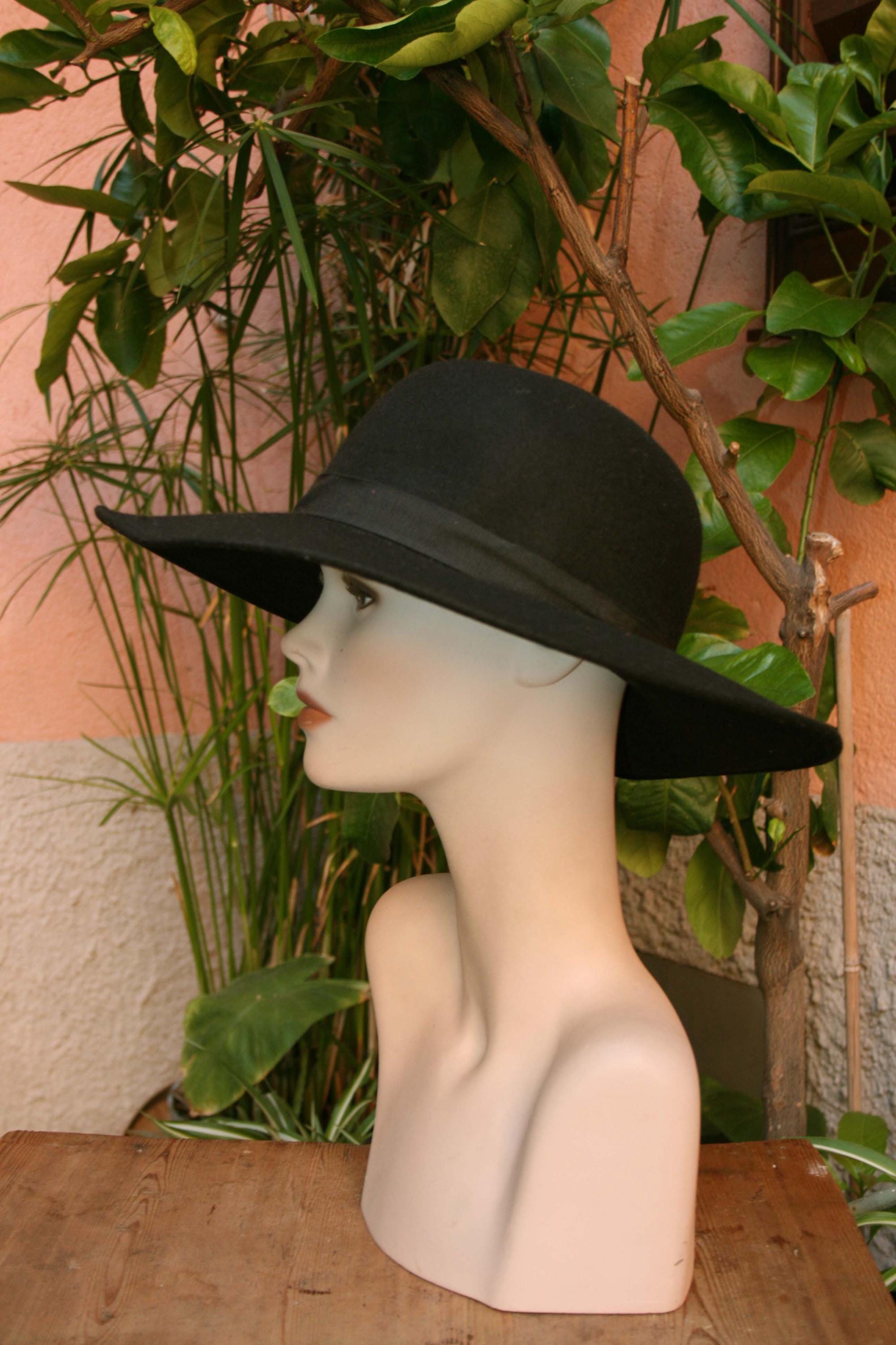 Large Black Felt Hat, 1980s Fashion- Wool Hat- Felt Hat- Vintage Hat ...