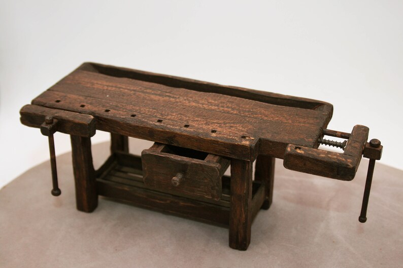 Dollhouse Miniature Artisan Red Aged Wooden Bench Signed