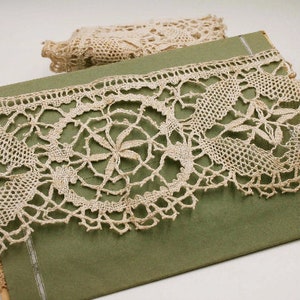 Dentelle aux fuseaux ancienne 6,05 mètres, pièce unique, dentelle de couleur beige écru, shabby chic, inutilisé / embellissement / dentelle de finition vintage