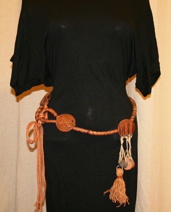 WOWEN LEATHER Cords BELT / Vintage 80s/ Belt Pendant 