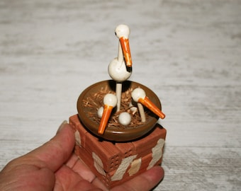 Chimney with wooden storks nest, Handmade vintage Sevi Italy, Home decor, Stork family, Christmas gift, gift for her