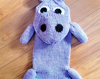 Topsy-turvy, Knitted Hippo Stocking or Pajama Bag... Unique Design for Christmas