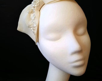 Ivory Floral Embellished Bow Headpiece