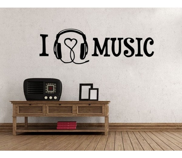 I Love Music wall word decal sticker mural vinyl wall art Etsy