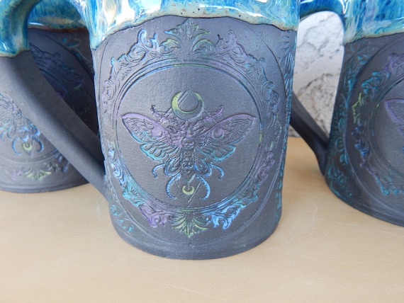Coffee Mug Pottery Handmade, Ceramic Mug, Luna Moth, Transformation Pottery
