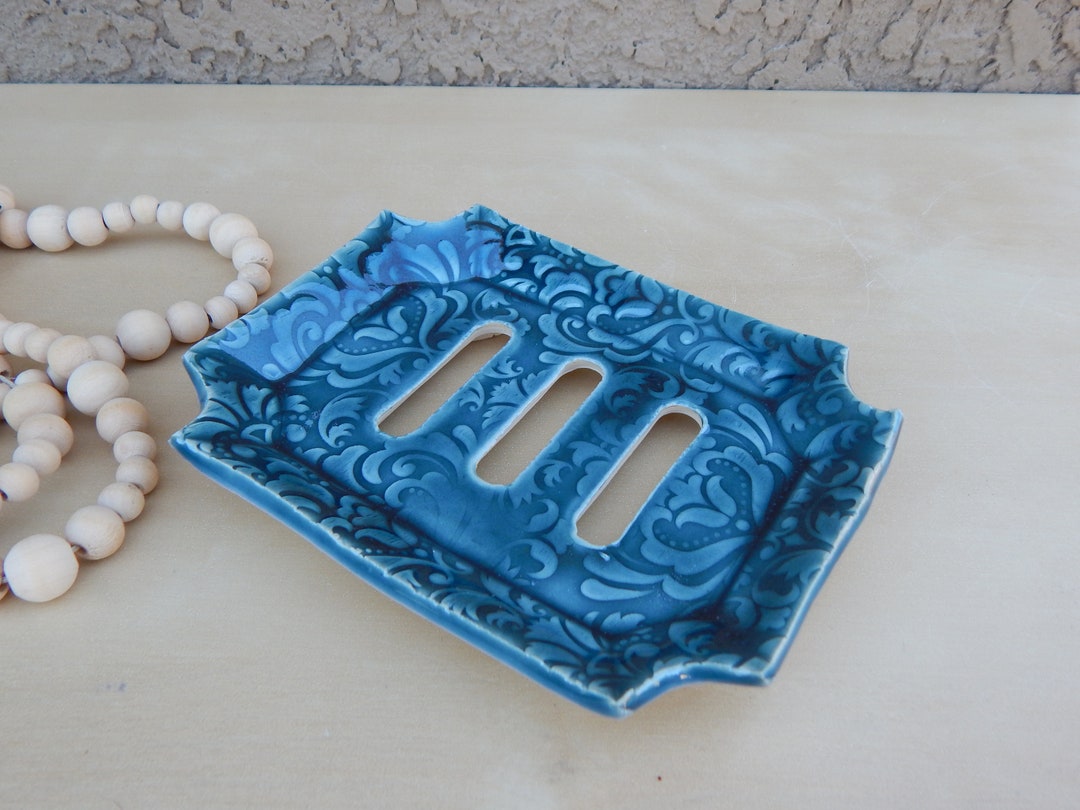 Handmade Teal Ceramic Soap Dish - Self Draining Pottery - Etsy