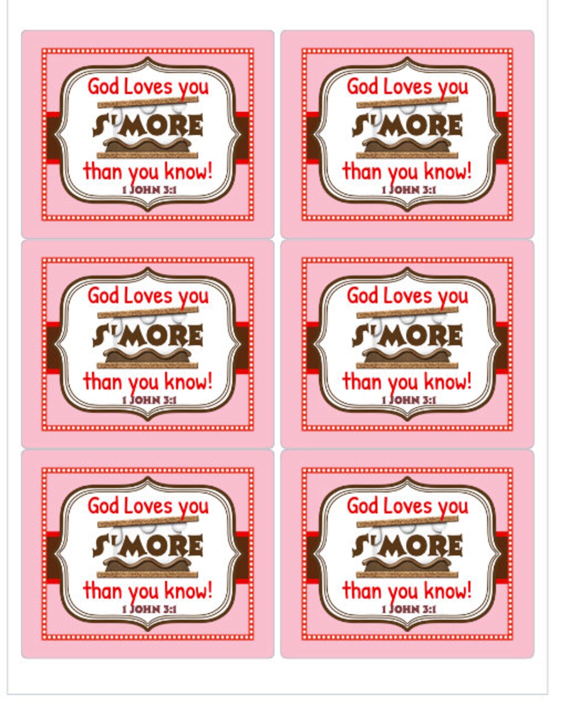 Valentine's Day God Loves You Smore Tags// Stickers/ 1 | Etsy