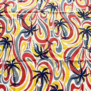 Novelty Vintage Feedsack Fabric, Large Remnant, Navy Palms Orange Yellow Swirls, 1930&#39;s 1940&#39;s Quilting Junk Journals Crafts, Feed Sack