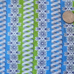 Vintage Fabric Yardage, Cotton Voile, Blue Green Stripes, White Flowers Ribbons, 1930s 1940&#39;s 1950&#39;s, Sewing Crafts, by the Yard