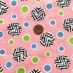 Novelty Vintage Feedsack Fabric Pink with Zebra Blue Green Dots 1930s 1940s Fat Quarter Quilting Crafts