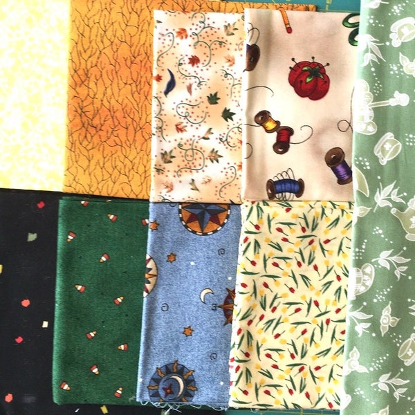 DESTASH Odds and Ends Fabrics 9 Fat Quarters Remnants Novelties Patchwork Crafts