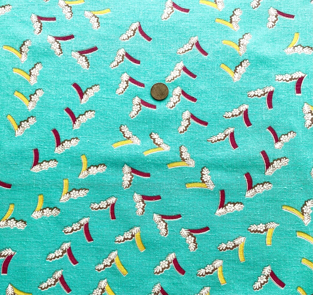 Novelty Vintage Feedsack Fabric Turquoise Yellow Burgundy With Etsy