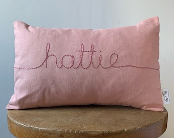 Linen Personalised Child’s Name Cushion in Dusky Pink