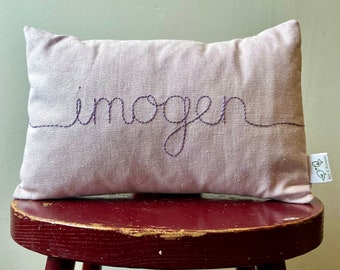 Linen Personalised Child’s Name Cushion in Pale Lilac | Kids Bedroom Decor | Baby Gift |