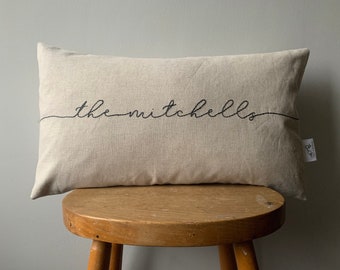Personalised Hand Embroidered Family Name Cushion Cover