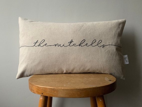 Personalised Hand Embroidered Family Name Cushion Cover