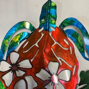 Metal Sea Turtle - Wall art - Yard Art  - Hand painted metal