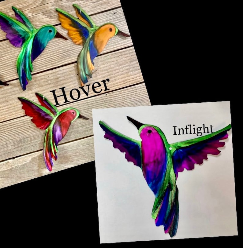 Hovering and inflight metal hummingbirds.
