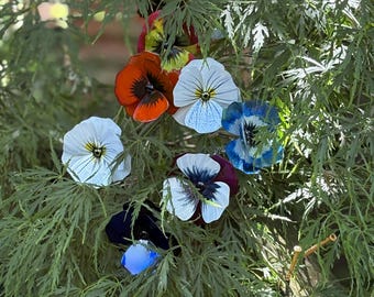 Mini Metal Pansy Shrub or Tree hanging decor /  clippable / colorful / USA Recycled Metal