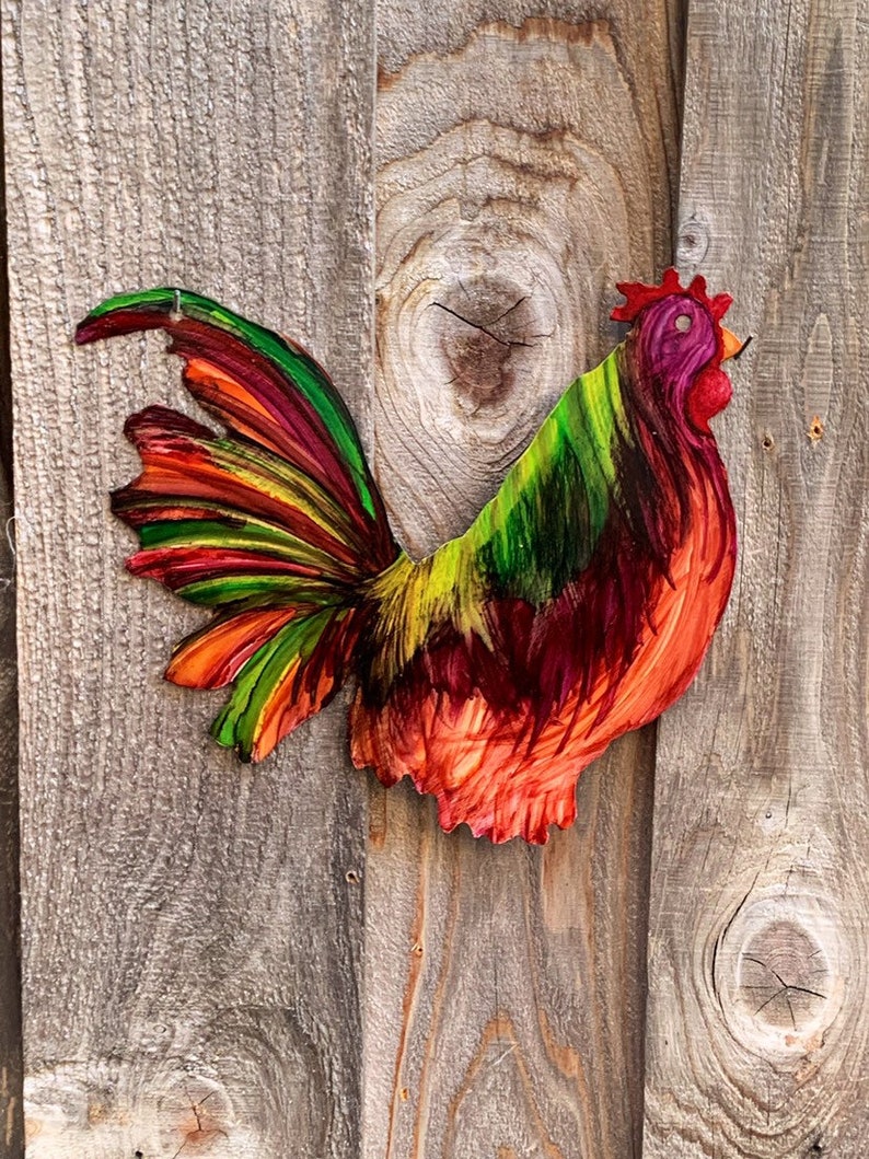 Rooster / Metal Yard Decor/ Post Topper / Fence Art Etsy
