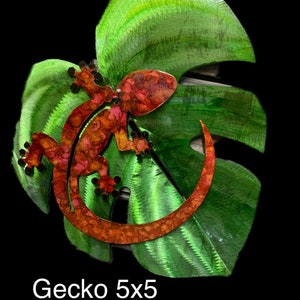 Metal Gecko Attached to Metal Palm Leaf/Yard Art
