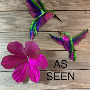 Hummingbird Set W-3D flower/Metal Art/Fence Art/Yard Art/Sun Reflective