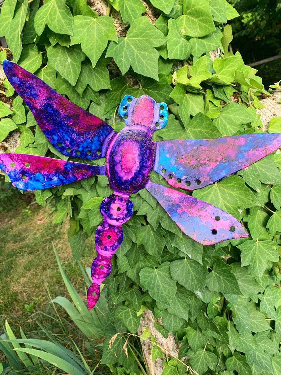 Dragonfly Yard Art / Metal Dragonfly/ yard decor/ Recycled Etsy