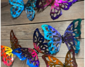 Butterfly Metal Yard Art / Recycled Metal/ Colorful / Metal Wall Art/ Metal Lace Styling