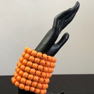 Wood Bead Stretch Bracelet Hand Made West Africa Orange
