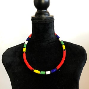 Handmade Zulu Beaded Necklace - Red