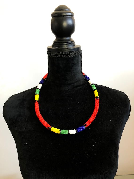 Handmade Zulu Beaded Necklace - Red