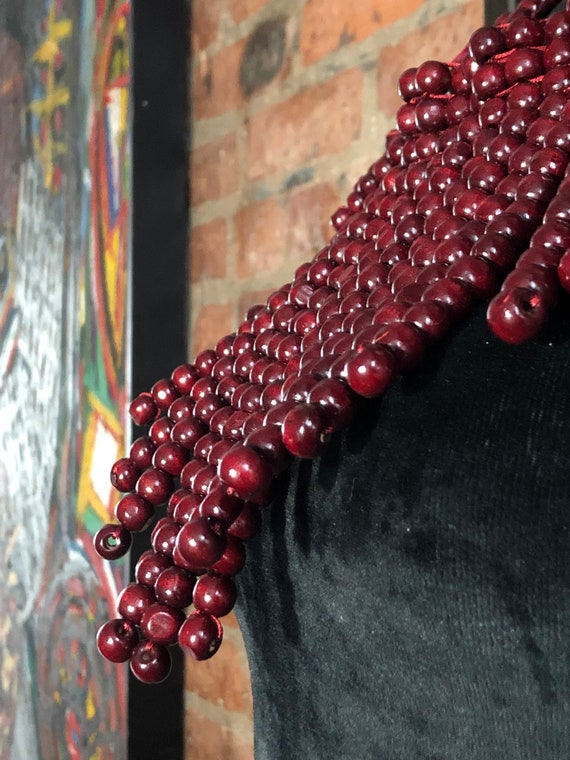 Burgundy South African Beaded Goddess Necklace - image 3