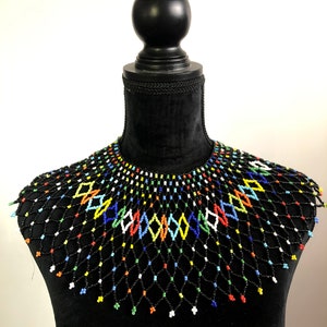 Handmade Mutli Colored Triangle Symbols Zulu Beaded Turtleneck Necklace
